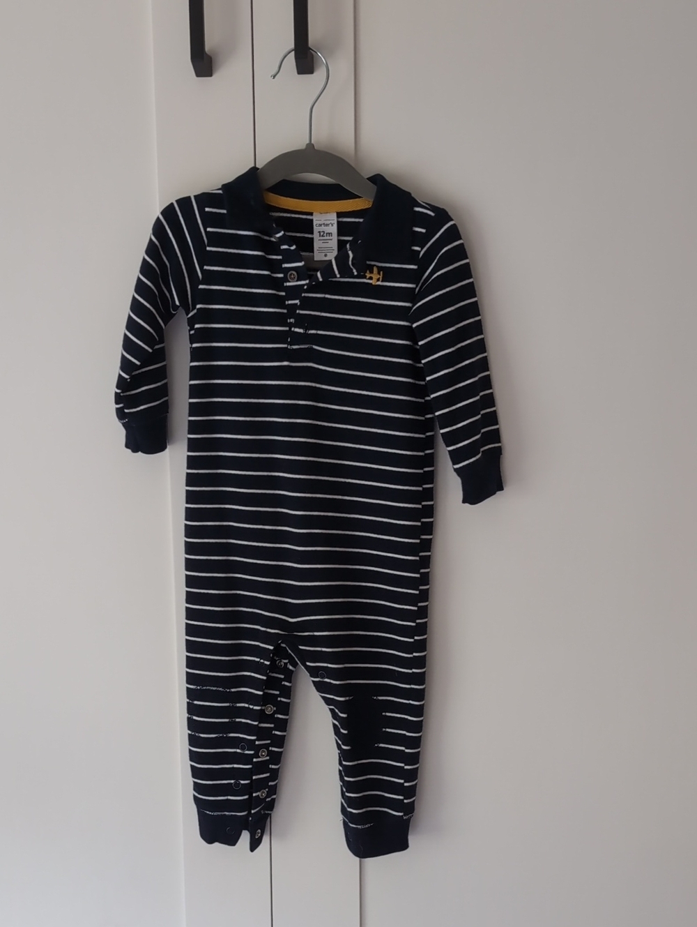 Carter's Navy & White Striped Polo Onesie